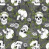 100% Cotton Fabric Nutex Halloween Skull Floral Flower Leaves Vines