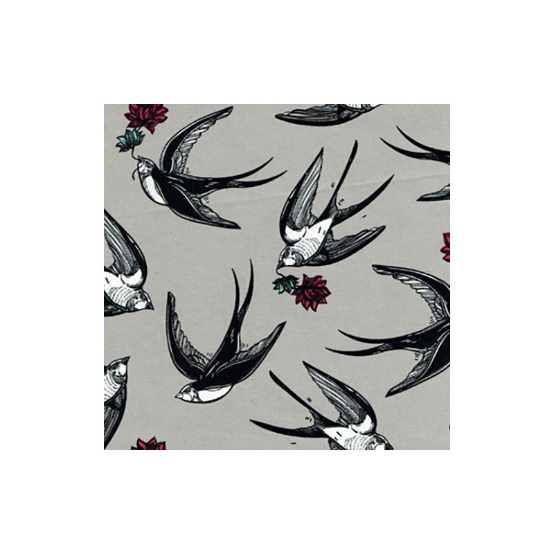 Swooping Large Swallows Birds Flowers 100% Cotton Fabric (145cm wide)