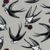 Last Chance to Buy! Swooping Large Swallows Birds Flowers 95% Cotton Fabric 5% Elastane (145cm wide)