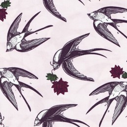 Swooping Large Swallows Birds Flowers 100% Cotton Fabric (145cm wide)