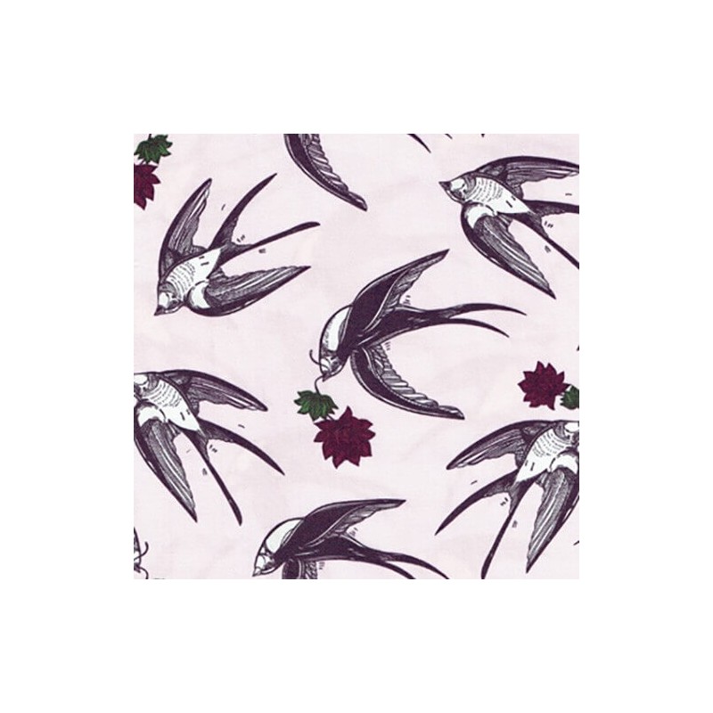 Swooping Large Swallows Birds Flowers 100% Cotton Fabric (145cm wide)