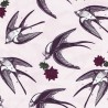 Last Chance to Buy! Swooping Large Swallows Birds Flowers 95% Cotton Fabric 5% Elastane (145cm wide)