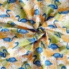 100% Cotton Fabric Blue Flamingos Birds Animals Palm Leaves