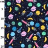 100% Cotton Poplin Fabric Rose & Hubble Space Rocket Planets Children Drawing