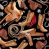 100% Cotton Fabric Timeless Treasures Wild West Cowboy Western Boots Saddle