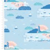 100% Cotton Fabric By The Coast Lighthouse Sailing Boats