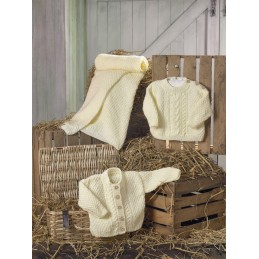 JC Brett knitting pattern JB783 for baby aran yarn blanket, jumper cardigan
