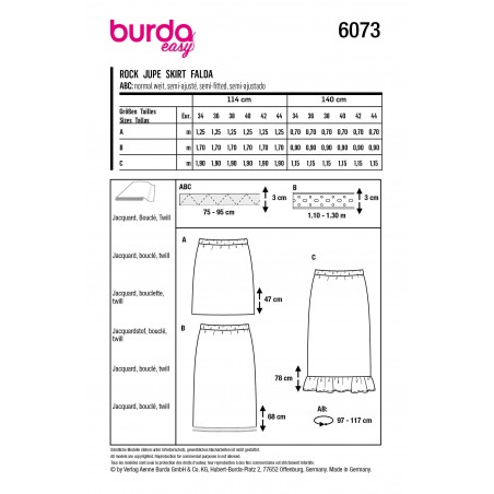 Burda Sewing Pattern 6073 Misses' Slim Skirt in 3 Lengths Elasticated ...