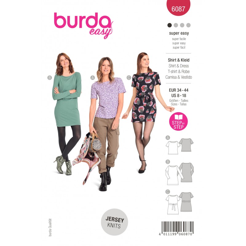 Burda Sewing Pattern 6087 Misses' Slim Fitting Dress or Tunic With