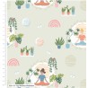 100% Cotton Fabric Yoga Wellness Meditation Pose Mindfulness Cactus House Plants