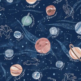 100% Cotton Fabric Dear Stella Universe Galaxy Astrology Planets Star  Animals