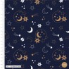 100% Cotton Fabric Christmas Moon & Stars Metallic Starry