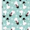 100% Cotton Fabric Christmas Icy Snowman Snowflakes