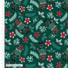 100% Cotton Fabric Christmas Elves & Foliage Holly