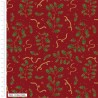 100% Cotton Fabric Christmas Holly Berry Red Metallic