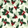 100% Cotton Fabric Rose & Hubble Christmas Bunched Holly Leaves Berry 135cm Wide