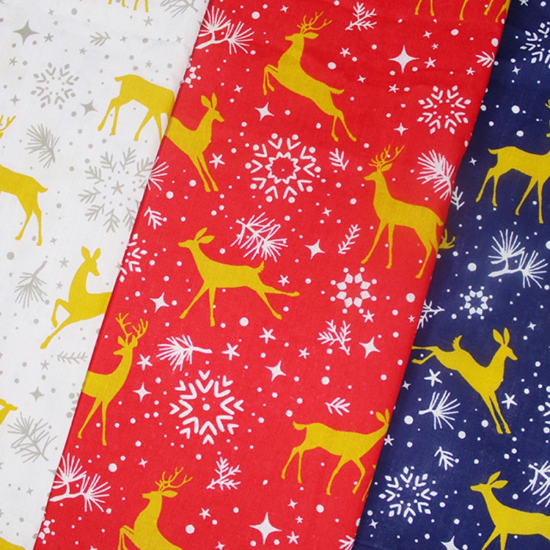 Polycotton Fabric Christmas Prancing Reindeers Xmas Festive