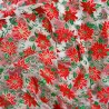 Christmas Foil Organza Fabric Scattered Poinsettia Festive Xmas