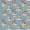 100% Cotton Fabric Nutex Christmas Rabbit Hare Owl Xmas Festive Animals