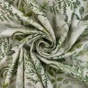 Cotton Rich Linen Look Digital Fabric Green and Grey Flower Floral Leaves Garden