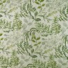 Cotton Rich Linen Look Digital Fabric Green and Grey Flower Floral Leaves Garden