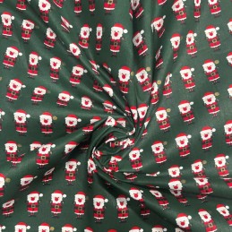 100% Cotton Fabric Lifestyle All Over Christmas Santa's in Lines 140cm Wide green background with small santas