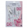 Hemline Four Piece Cutting Set – Pink & White, Stainless Steel Scissors & Snips