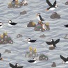 100% Cotton Fabric Lewis & Irene Puffin Bay Puffins Swimming Sea Ocean Birds
