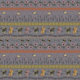 100% Cotton Fabric Lynette Anderson Botanical Flower Garden Stripes Bee Floral - Lilac