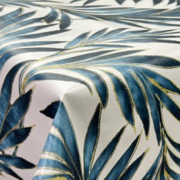 Italian PVC Palm Leaves Embossed Craft Fabric Tablecloth Fabric 140cm Wide - Blue