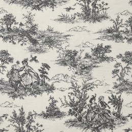 Cotton Rich Linen Look Fabric Toile French Painting Aristocrat 140cm Wide - Black