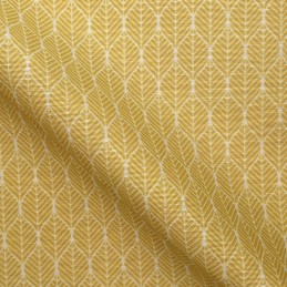 Cotton Rich Panama Dainty Leaves Leaf Geometric Digitally Printed Fabrics 140cm  - Ochre