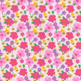 100% Cotton Poplin Fabric Rose & Hubble Bright Floral Flower Bagford Street Pink