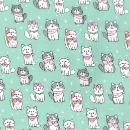 100% Cotton Poplin Fabric Rose & Hubble Cute Kitties Cat Kittens Animals Pets Mint