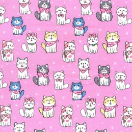 100% Cotton Poplin Fabric Rose & Hubble Cute Kitties Cat Kittens Animals Pets Pink