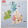 100% Cotton Digital Fabric Oh Sew United Kingdom Cartoon Country Map Panel