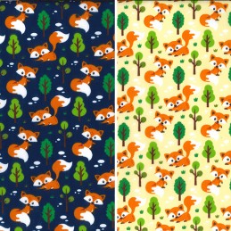 Polycotton Fabric Fox Foxes Animal Forest Cute Fairytale Cottagecore Cartoon TC0075