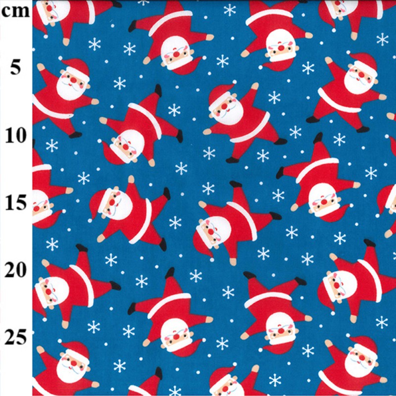Polycotton Fabric Christmas Santa Snowflakes Father Xmas Flying Snowing Sky TCP935