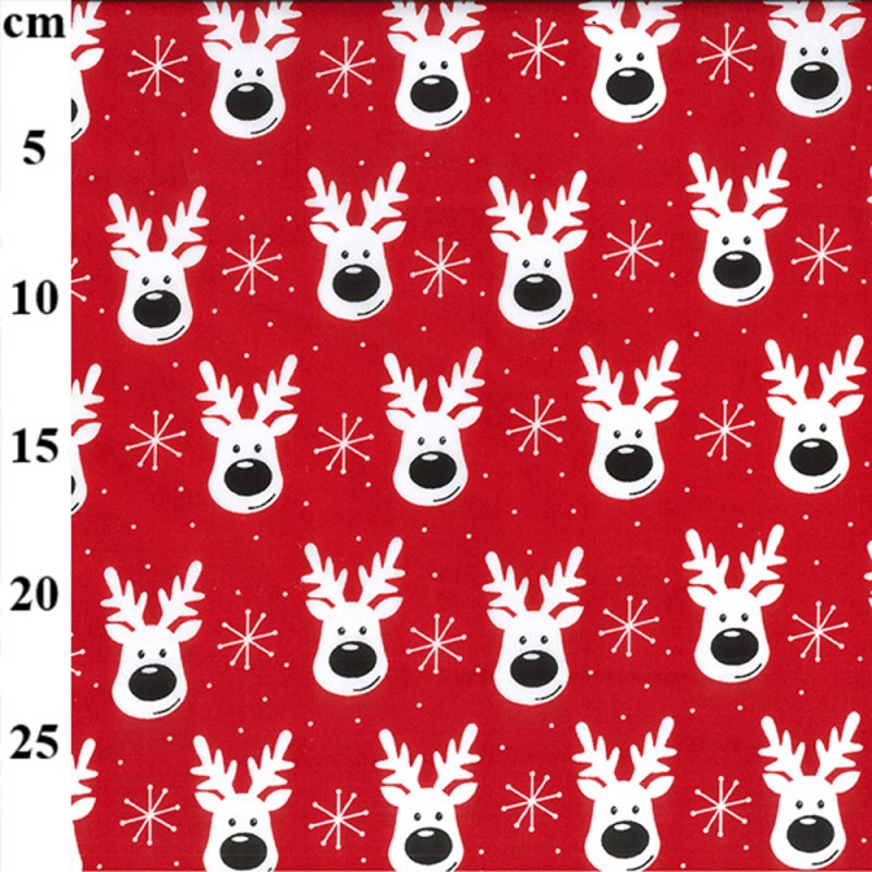 Polycotton Fabric Christmas Reindeer Rudolph Festive Snowflakes Snow Xmas TCP937