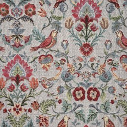 Tapestry Fabric William Morris Birds Floral Damask Upholstery Curtain 140cm Wide - Silver NWT096