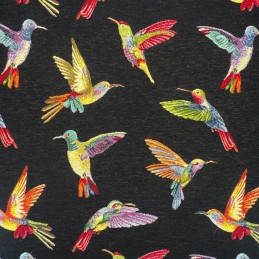 Tapestry Fabric Hummingbirds Birds Rainbow Upholstery Furniture 140cm Wide - Ebony NWD006