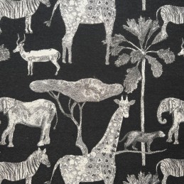 Tapestry Fabric Sabana Safari Animals Wildlife Upholstery Furniture 140cm Wide - Black NWJ001