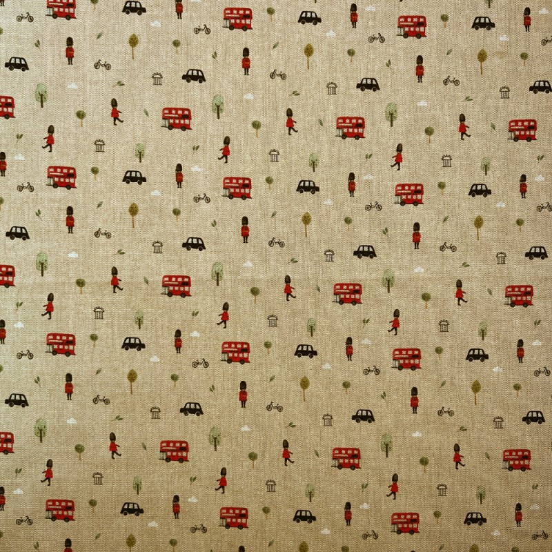 Pure Cotton Panama Little Big London Queens Guard Double Decker Bus 140cm Wide