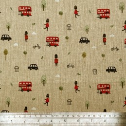Pure Cotton Panama Little Big London Queens Guard Double Decker Bus 140cm Wide - Cream PUC013