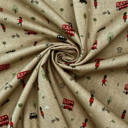 Pure Cotton Panama Little Big London Queens Guard Double Decker Bus 140cm Wide - Cream PUC013