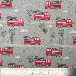Pure Cotton Panama Fire Engine Truck Emergency Vehicle 140cm Wide - Dusk PUC012