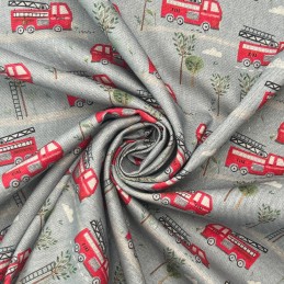 Pure Cotton Panama Fire Engine Truck Emergency Vehicle 140cm Wide - Dusk PUC012