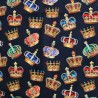 100% Cotton Fabric Royal Crowns Jewels King Queen Patriotic 149cms Wide Black