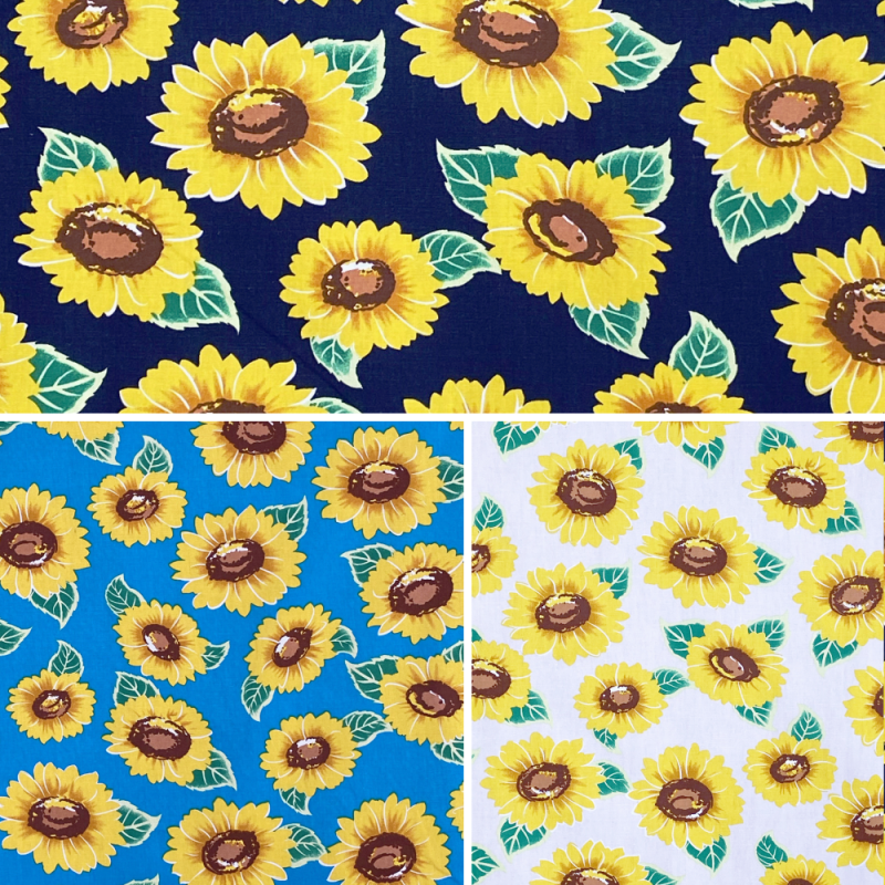 100% Cotton Poplin Fabric Large Sunflowers Floral Summer Cordelia Street