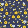 100% Cotton Poplin Fabric Smiling Bumble Bees Sunflower Plants Insects